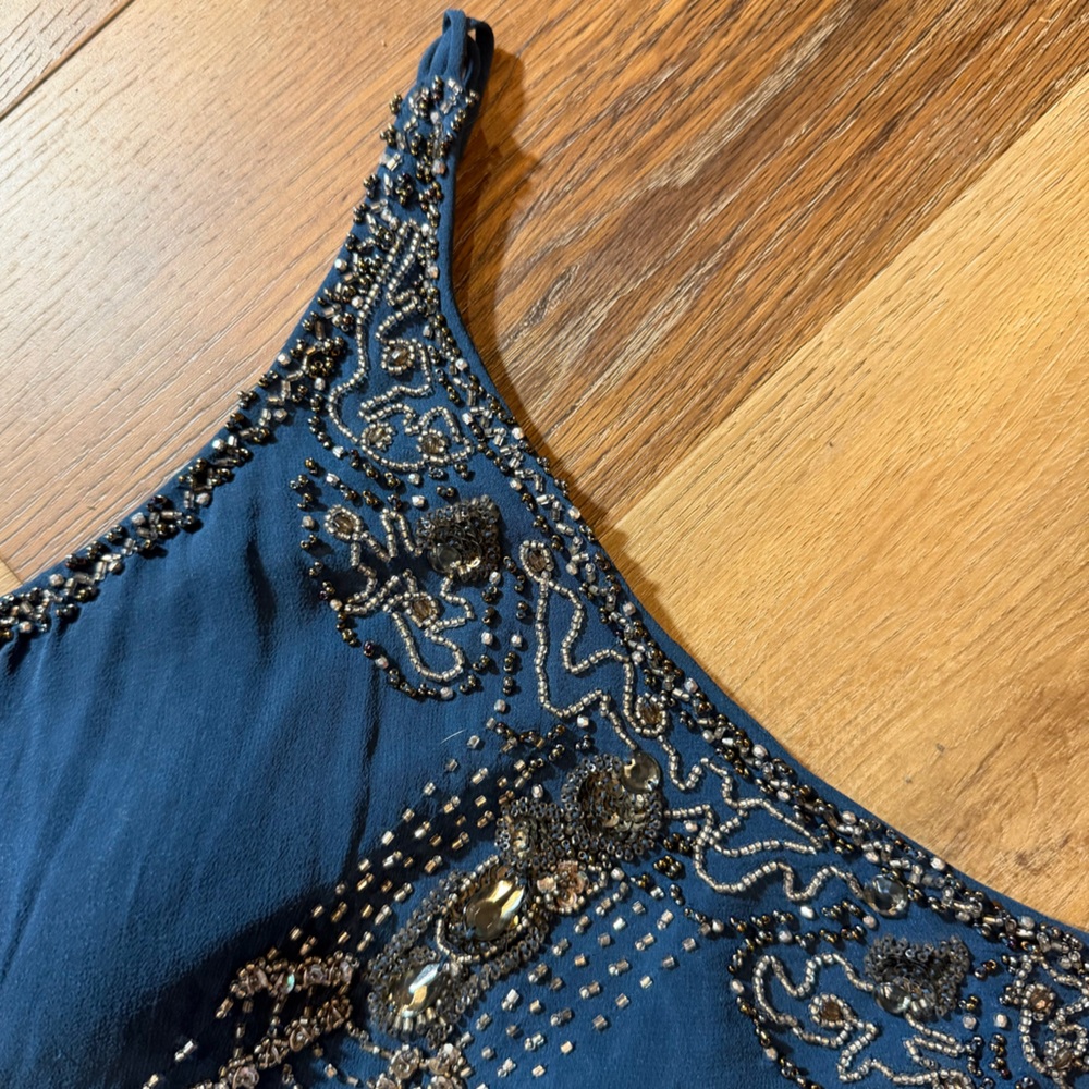 Vintage Y2K 100% Silk Beaded Dress Vintage Beaded Dress Silk Sue Wong Dress - Picture 7 of 16